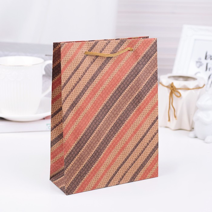 Пакет крафт "Полоска", 15 х 20 х 6 см