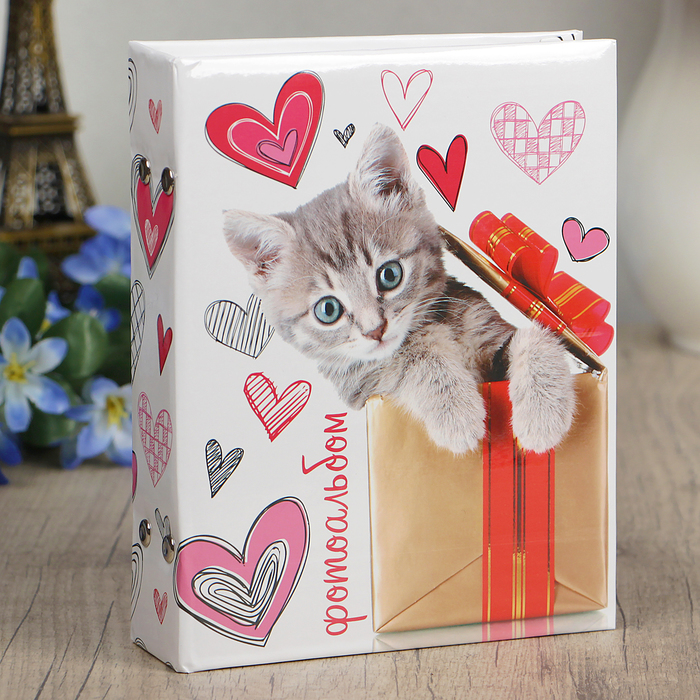 Фотоальбом на 100 фото 13х18 см "Киска в подарке" с эффектом