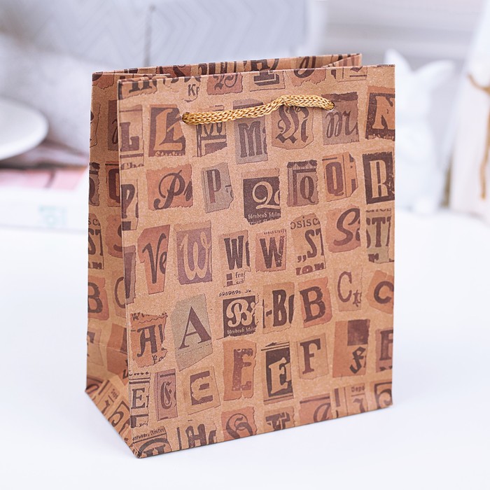 Пакет крафт "Буквы", 12 х 15,5 х 5,5 см