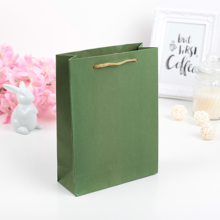 Пакет крафт зелёный, 12 х 15,5 х 5,5 см