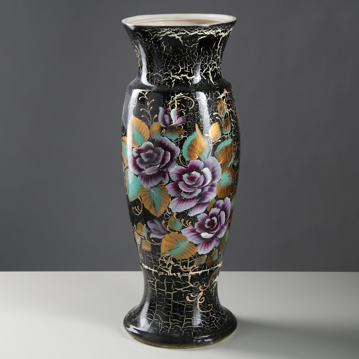 Ваза напольная "Венеция" кракелюр, чёрная