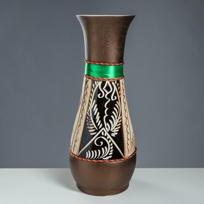 Ваза напольная "Осень" ангоб, зелёная лента