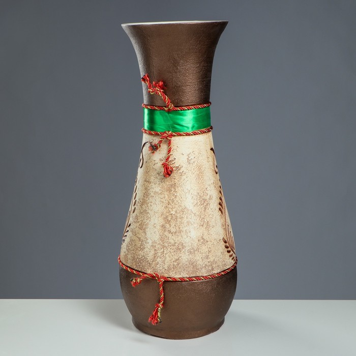 Ваза напольная "Осень" ангоб, зелёная лента