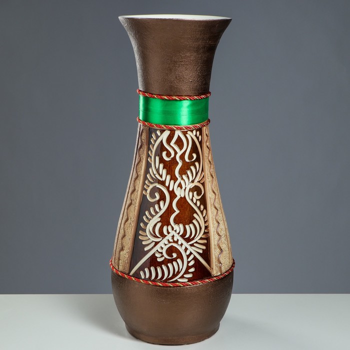 Ваза напольная "Осень" ангоб, зелёная лента