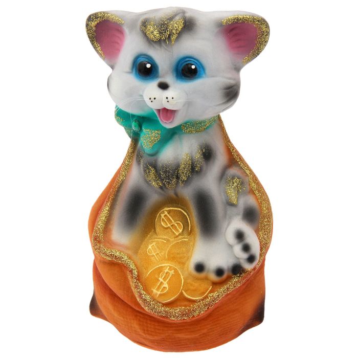 Копилка "Кот в мешке" флок, серая