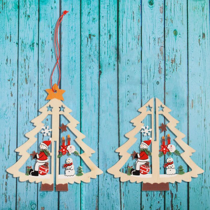 Подвеска новогодняя двойная "Снеговик на ёлке"