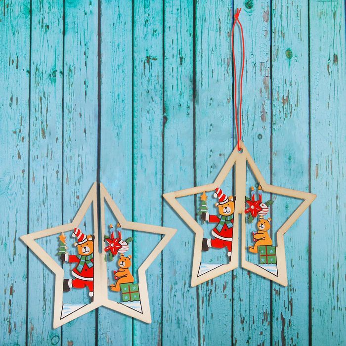 Подвеска новогодняя двойная "Мишки с подарками"