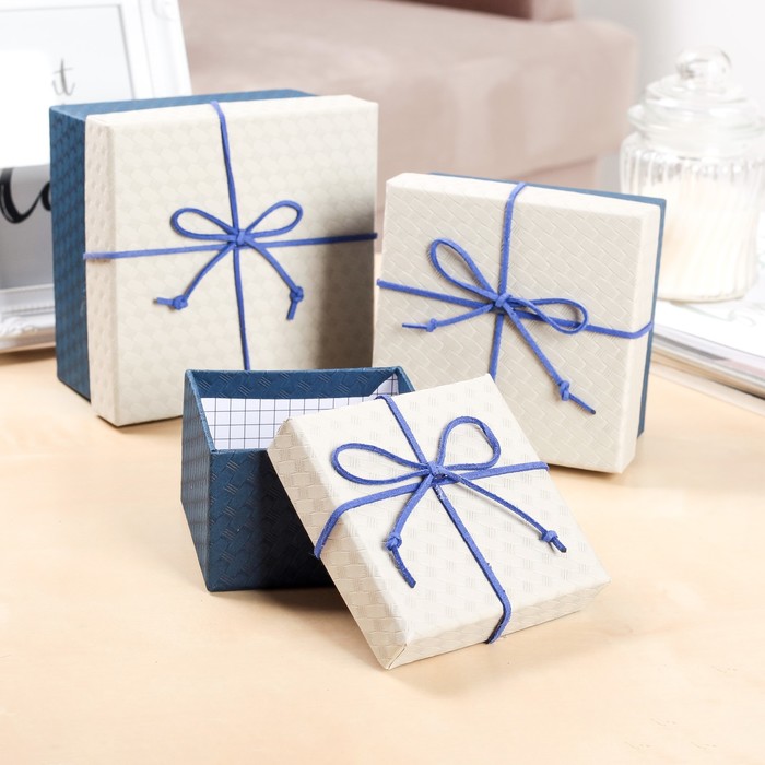 Набор коробок 3в1 "Классика", синий, 13 х 13 х 7,5 - 9 х 9 х 5,5 см