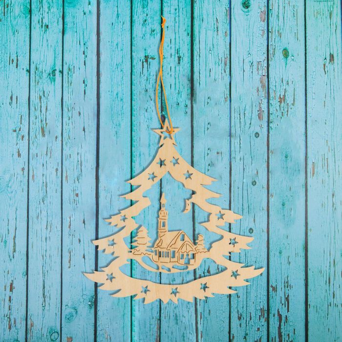 Подвеска резная под роспись "Новогодний домик"