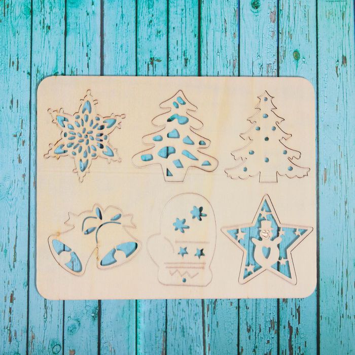 Подвеска под роспись на деревянном основании "Праздничное украшение", набор 6 шт.