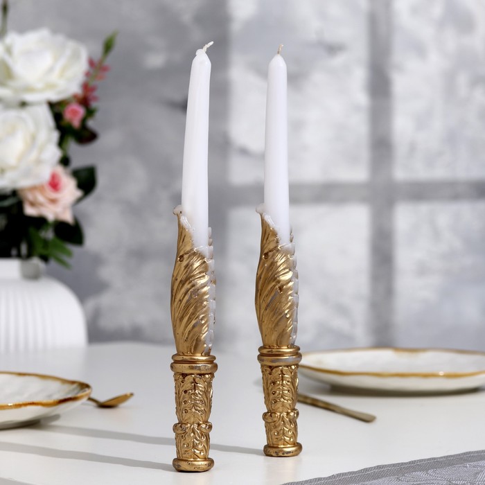 Набор свечей свадебных Два ангела, 27,5х3 см, бело-золотой, родительские