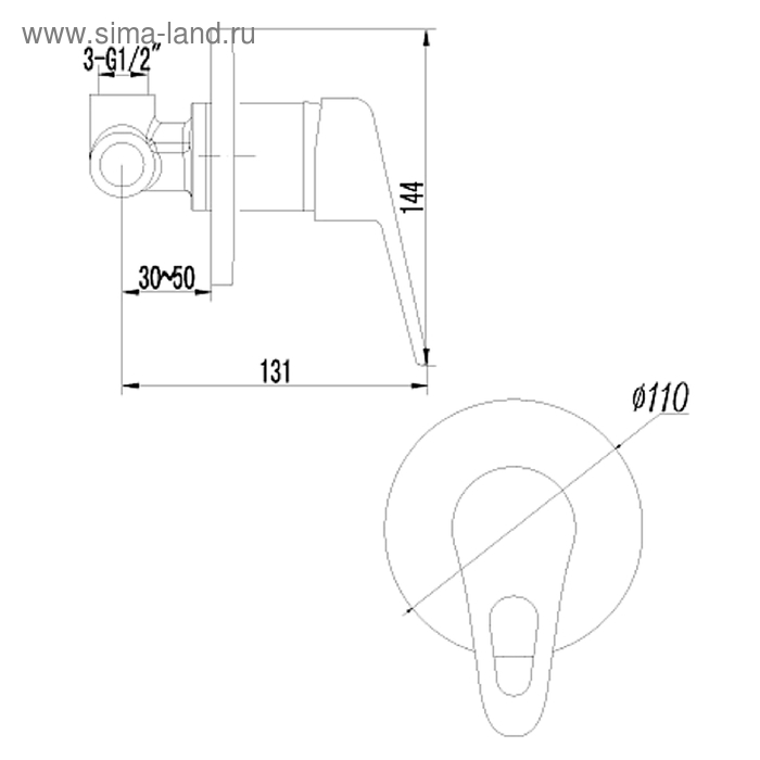 

Смеситель для душа Lemark Luna LM4123C, встраиваемый, без аксессуаров, хром