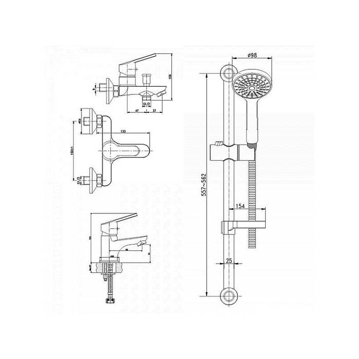 Набор смесителей Lemark LM7301C 3 в 1, для ванны, для умывальника, для душа, хром