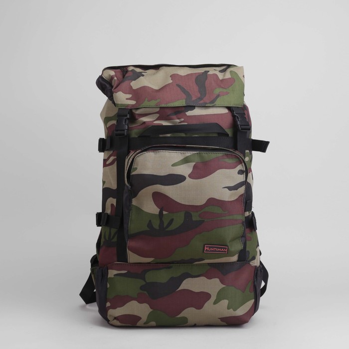 Рюкзак туристический на стяжке шнурком "Камуфляж", 1 отдел с увеличением, 3 наружных кармана, объём - 40л, цвет хаки