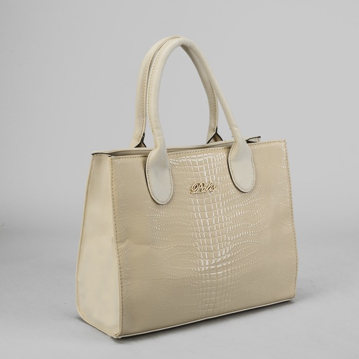 Сумка женская на молнии, 1 отдел с перегородкой, 1 наружный карман, бежевая