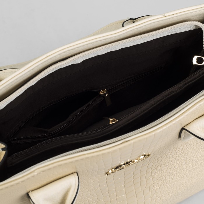 Сумка женская на молнии, 1 отдел с перегородкой, 1 наружный карман, бежевая