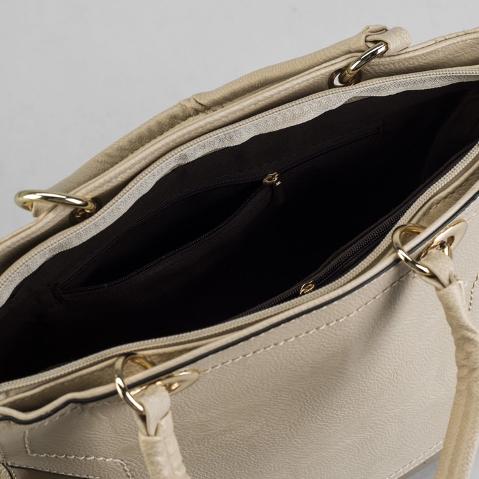 Сумка женская на молнии, 1 отдел с перегородкой, 1 наружный карман, цвет бежевый/хаки