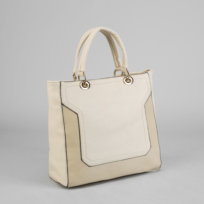 Сумка женская на молнии, 1 отдел с перегородкой, 1 наружный карман, цвет бежевый/белый