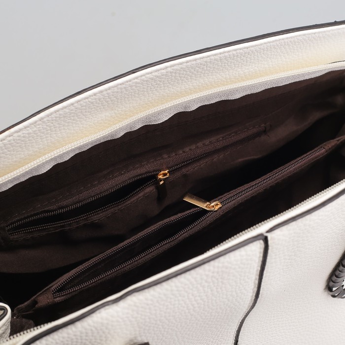 Сумка женская на молнии, 1 отдел с перегородкой, 1 наружный карман, белая