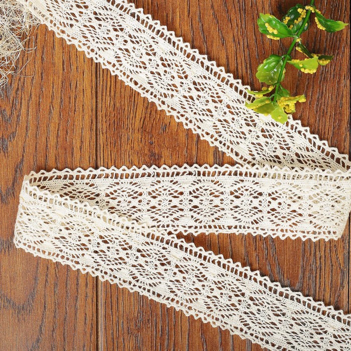 Кружево вязаное, ширина 37мм, 15±1м, цвет бежевый