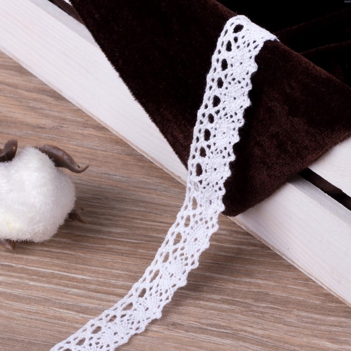Кружево вязаное, ширина 15мм, 15±1м, цвет белый