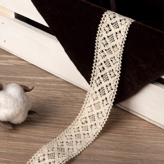 Кружево вязаное, ширина 25мм, 15±1м, цвет бежевый