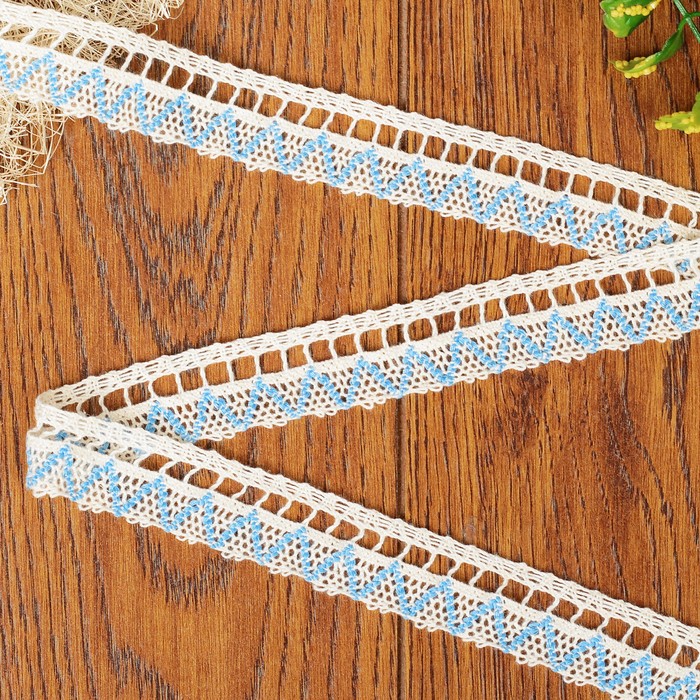 Кружево вязаное, ширина 20мм, 15±1м, цвет бело-голубой