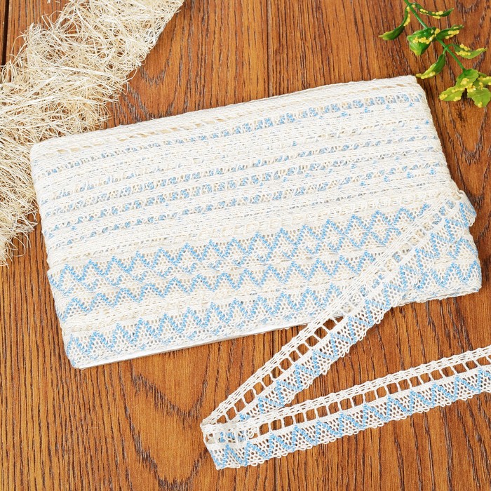 Кружево вязаное, ширина 20мм, 15±1м, цвет бело-голубой