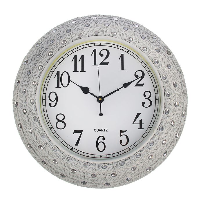 Часы настенные круглые "Умиротворение", d=44 см, белые со стразами