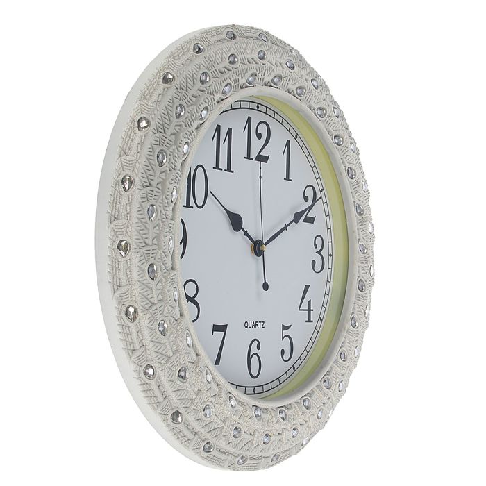 Часы настенные круглые "Умиротворение", d=44 см, белые со стразами
