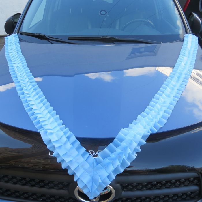 Лента на капот для свадебных автомобилей, двойная, голубая