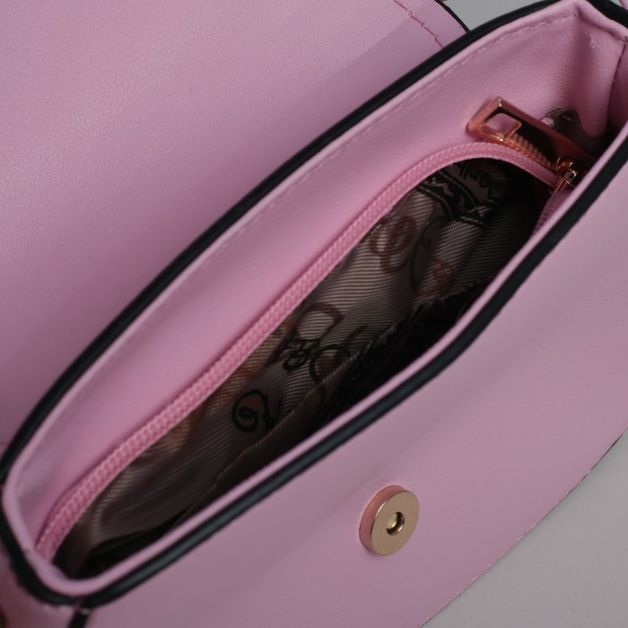 Сумка женская на кнопке, 1 отдел на молнии, длинный ремень, розовая