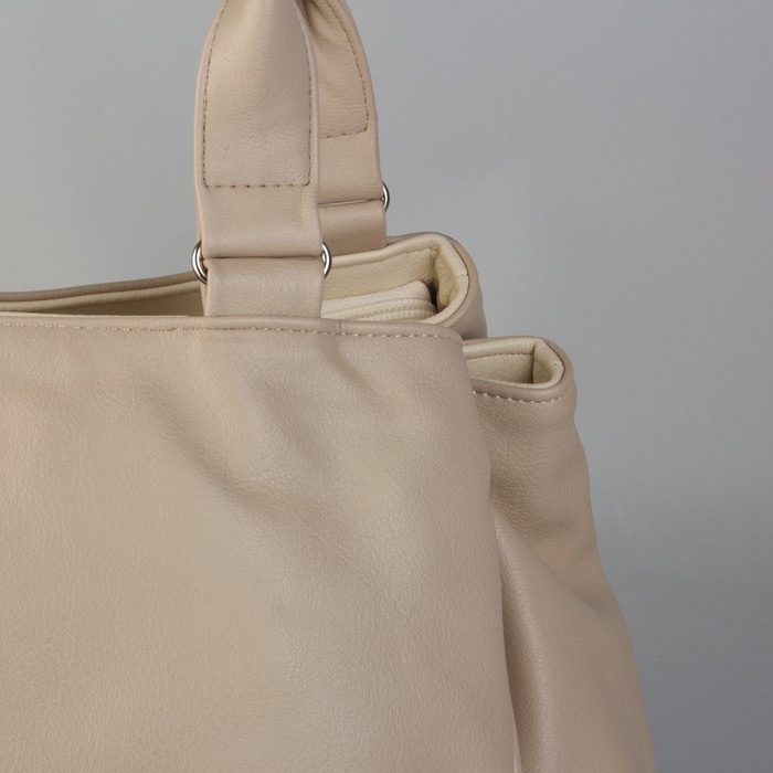 Сумка женская на молнии, 3 отдела, 1 наружный карман, бежевая