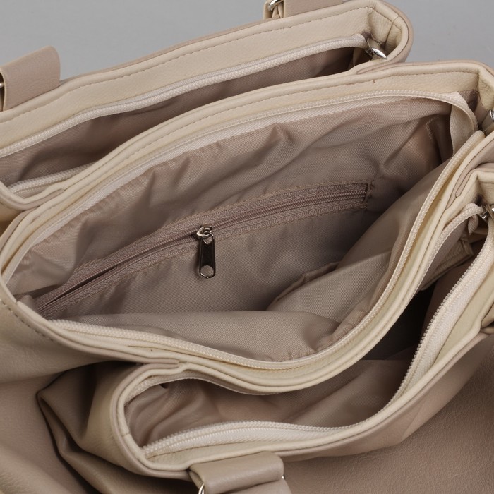 Сумка женская на молнии, 3 отдела, 1 наружный карман, бежевая