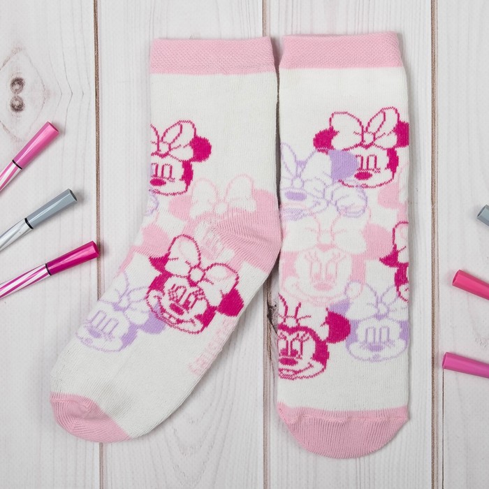 Носки детские, Минни Маус, персик, 18-20 см, 7-9 лет, 80% хлопок, 17% полиамид, 3% эластан