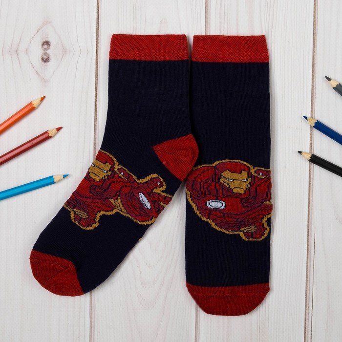 Носки детские "Железный человек", Мстители, 22-24 см, 12-14 лет, 80% хлопок, 17% полиамид, 3% эластан