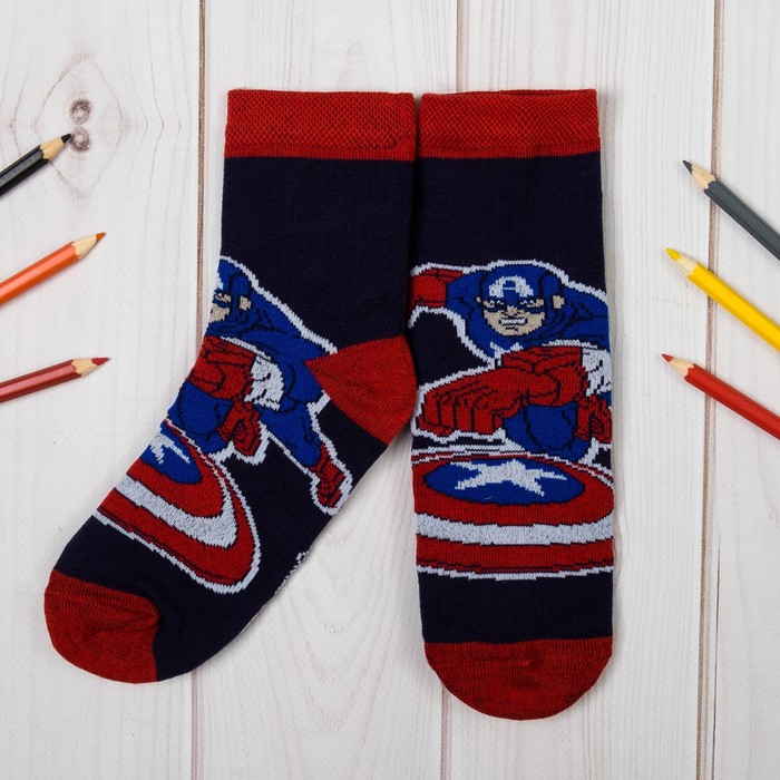 Носки детские Капитан Америка, Мстители 16-18 см, 4-6 лет., 80% хл.,17% п/э, 3% эл.