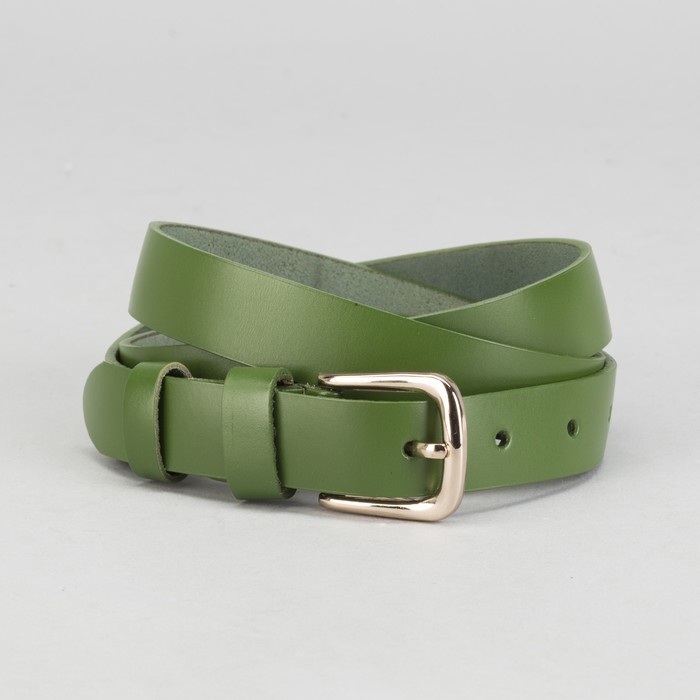 Ремень женский гладкий, винт, пряжка под золото, ширина - 2,5см, зелёный