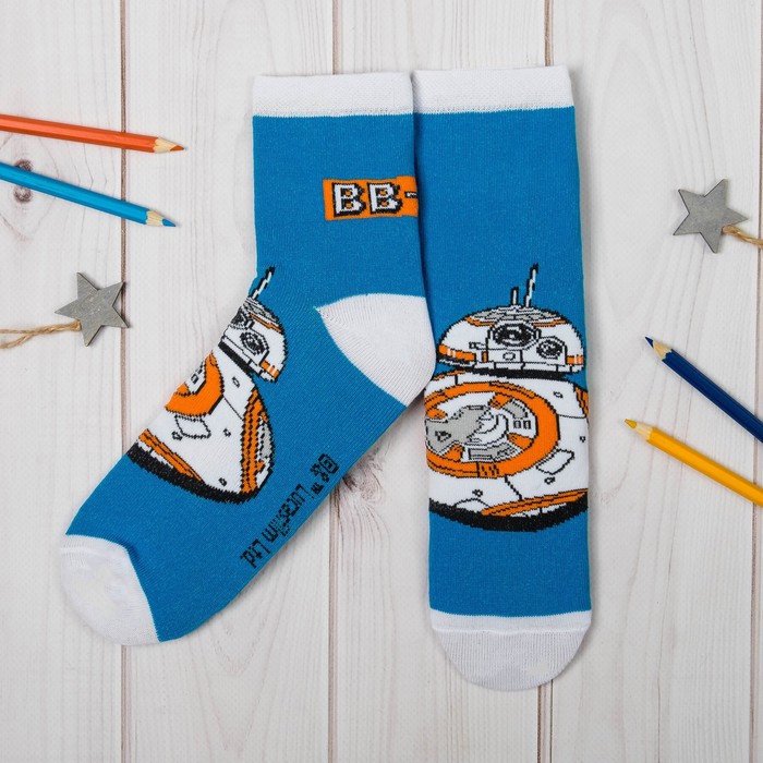Носки детские "ВВ-8", Звёздные войны, 22-24 см, 12-14 лет, 80% хлопок, 17% полиамид, 3% эластан