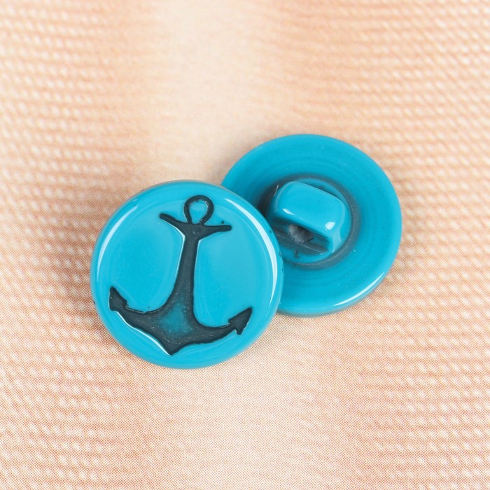 Пуговица детская на ножке "Якорь", цвет голубой сапфир