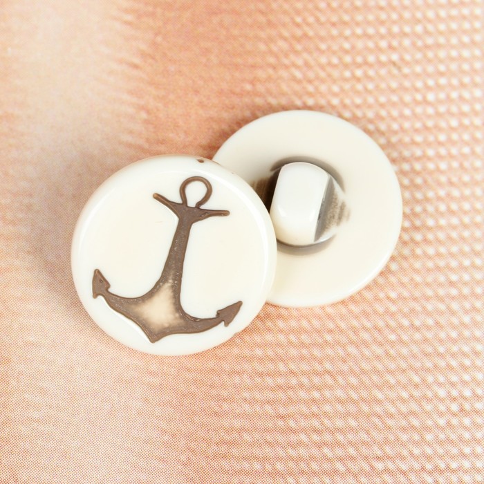 Пуговица детская на ножке "Якорь", цвет снежок