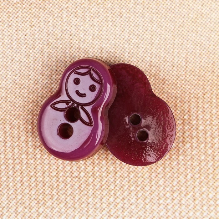 Пуговица детская, 2 прокола "Матрешка", цвет ярко-лиловый
