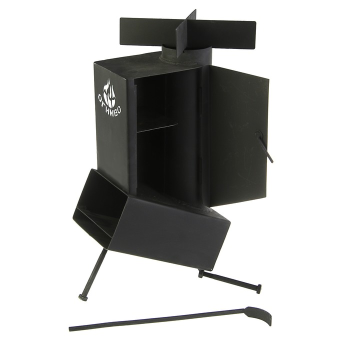 Печь ракетная "Пекарь" большая, с круглой трубой с ящиком