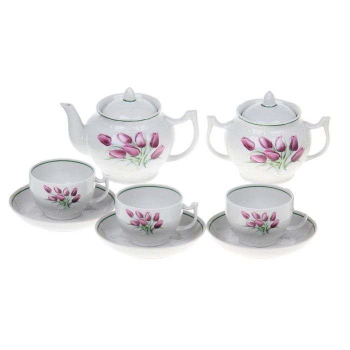 Сервиз чайный на 4 персоны "Тюльпаны", 10 предметов (УЦЕНКА)