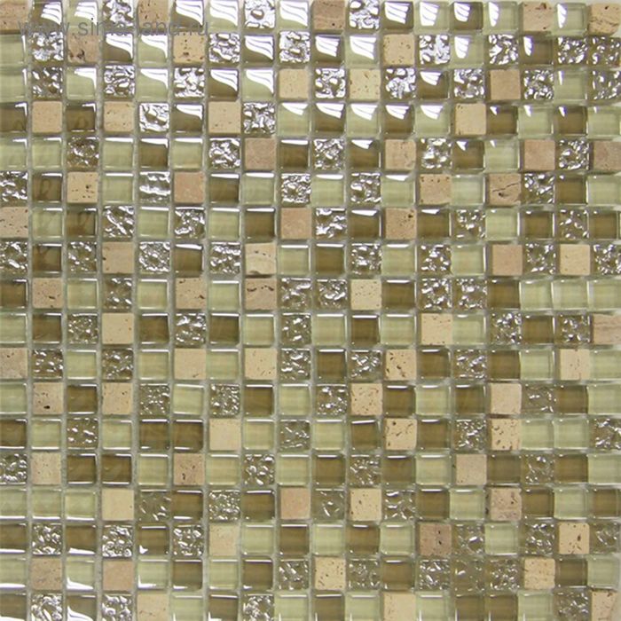 Mозаика стеклянная Elada Mosaic HK-32 Crystal+Stone, бежевая, 327х327х8 мм