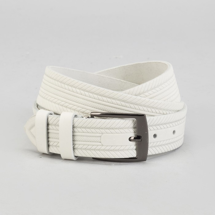 Ремень мужской, винт, пряжка под металл, ширина - 3,5см, белый
