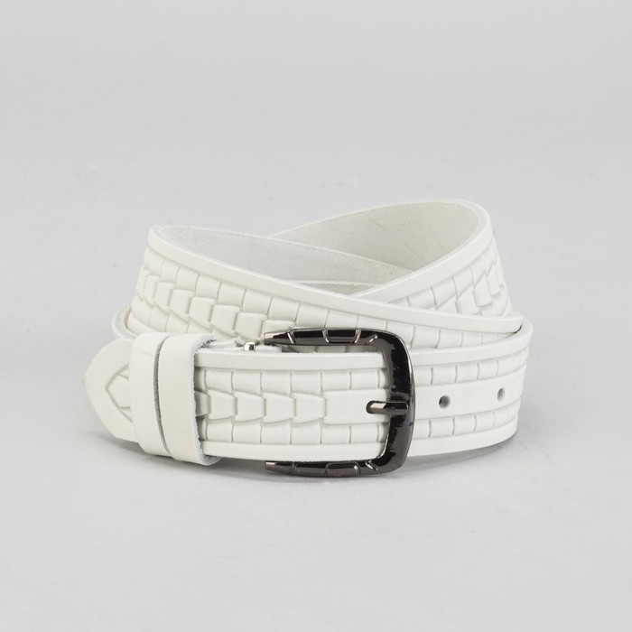 Ремень мужской, винт, пряжка под металл, ширина - 3,5см, белый