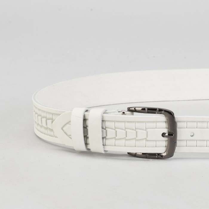 Ремень мужской, винт, пряжка под металл, ширина - 3,5см, белый