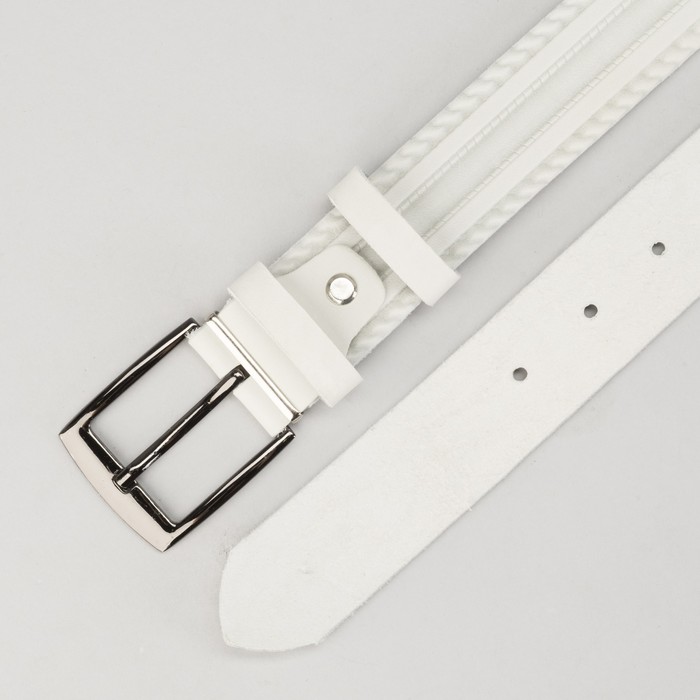 Ремень мужской, винт, пряжка под металл, ширина - 3,5см, бежевый