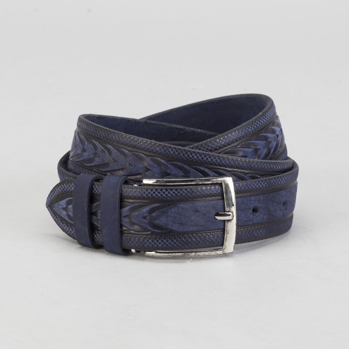 Ремень мужской, винт, пряжка под металл, ширина - 3,5см, синий